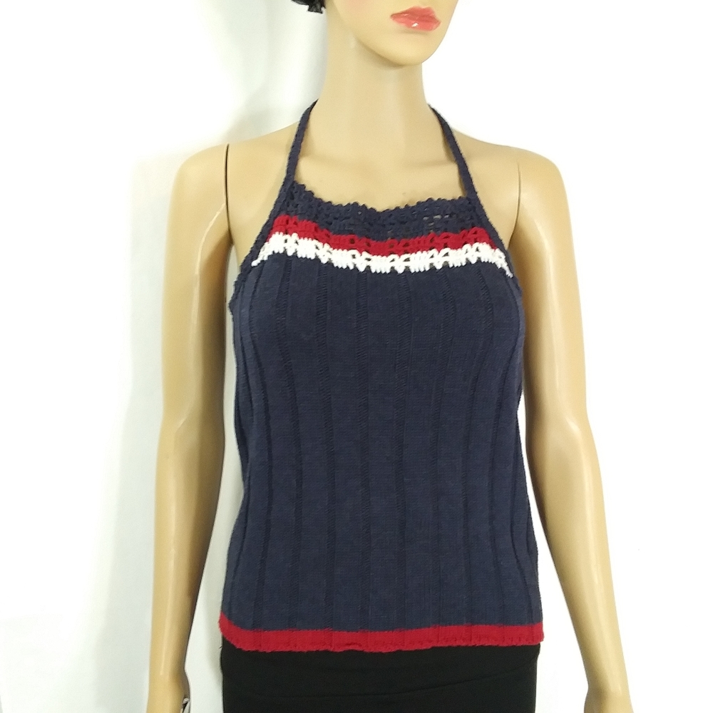 AEROPOSTALE R W & B Crocheted Knit Halter Top